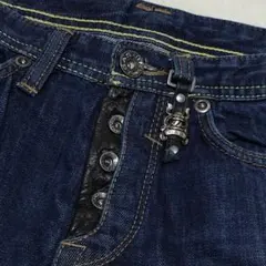 希少モデル GAS JEANS デニム セルビッチ レザーディテール 30インチのサムネイル