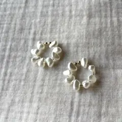 ホワイトパール フープイヤリング　no.024