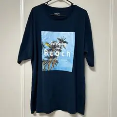 ネイビー ビーチプリント Tシャツ Lサイズ