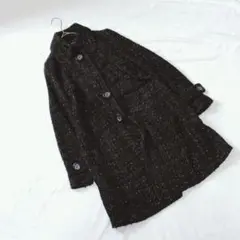 KN0043【マーブルデュモンド】コート【Ｍ】ツイード生地 ブラック 黒