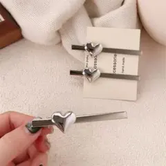 シンプル ハート ヘアクリップ シルバー 2 個セット