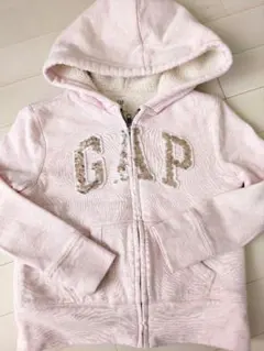 GAP　裏起毛パーカー　ジップアップパーカー　スパンコールロゴ　120