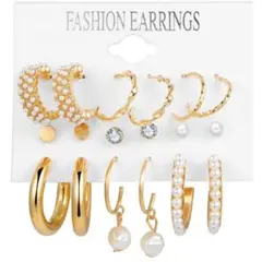 ピアス9点セット フープピアス スタッドピアス ゴールド パール