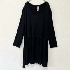 大きいサイズ XXL 2XL 3L 長袖 チュニック 切り替えデザイン 黒 古着