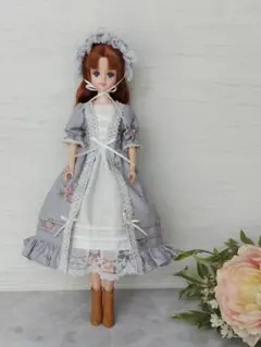 重ね着風ワンピース＆帽子　2点セット(ジェニーちゃん服　27センチドール服)