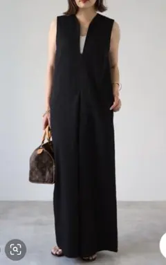 Bonjour Sagan ディープVネックオールインワン　S　ブラック