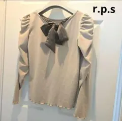 r.p.s　リボン付きベージュパフスリーブトップス