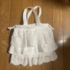 LOWRYSFARM ホワイト フリル 巾着バッグ