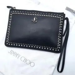 美品★ JIMMY CHOO FARA スタッズ クラッチバッグ JCロゴ 黒