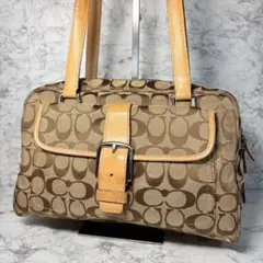 COACH コーチ シグネチャー ハンドバッグ バックル キャンバス レザーのサムネイル