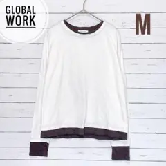 1770【グローバルワーク】バイカラー長袖Tシャツ レイヤード風 重ね着風 M