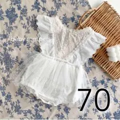 ベビー ドレス 80 白 ロンパース レース 刺繍 チュール ワンピ 綿 韓国