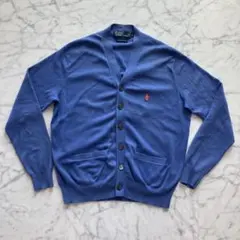 【美品】Polo Ralph Lauren カーディガン 薄手 青 刺繍ロゴ S