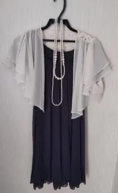 ネイビーシフォンパーティードレス（レースボレロセット）