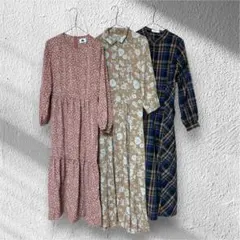 レディース　まとめ売り　ワンピース3点　花柄　チェック柄　S〜M ピンク　コーデ