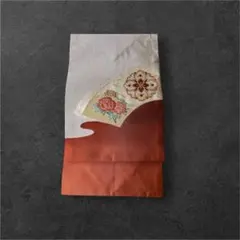 名古屋帯 花柄刺繍 白系×オレンジ系