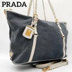 希少✨【プラダ】ロゴジャガード トートバッグ 三角プレート 2way A4肩掛け