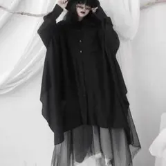 モード系 ロングシャツ アシンメトリー 体型カバー　大きいサイズ 日焼け対策 黒