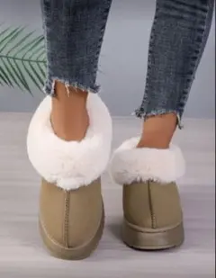 ベージュ ファー付き ムートンブーツ