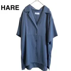 大人気✨HARE ブルーボタン付きシャツ 半袖 とろみ FREEのサムネイル