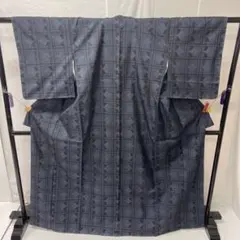 イ*ー様 大島紬 一元式 幾何学文様 正絹 しつけ糸付 k378