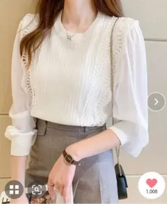 COCOMOMO レースフリル付き長袖トップス