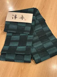 ☆単品可 昭和レトロ新品未使用箱入り沖縄みんさー織半幅帯 紺色と茶色