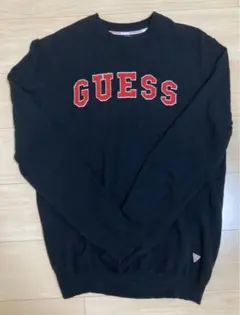 GUESS ゲス ロゴ入り長袖ニット ブラック メンズ