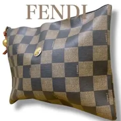 フェンディ イタリア製 ペカン柄 PVC レザー クラッチバッグ ゴールド金具