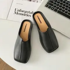 黒のコンフォートサンダル 24cm スクエア トゥ 学校行事 おしゃれのサムネイル