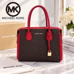 【美品】マイケルコース ハンドバッグ MKシグネチャー 赤 南京錠チャーム