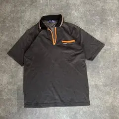 ハーフジップ ポロシャツ 半袖 ブラック M