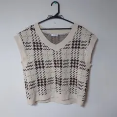 INGNI チェック柄 Vネック ニットベスト ベージュ