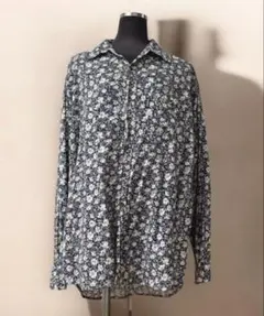 ネイビー系花柄オーバーサイズ長袖シャツ　メンズ