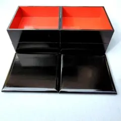 黒塗二段重 内朱塗 本漆 無垢重箱 2組 木製懐石