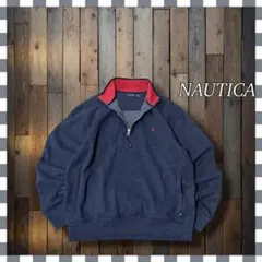 NAUTICAノーティカ 刺繍ロゴ クォータージップ無地スウェットトレーナー L