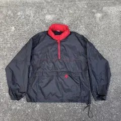 ナイロンジャケット ハーフジップ 黒 赤 アノラック 90s 古着