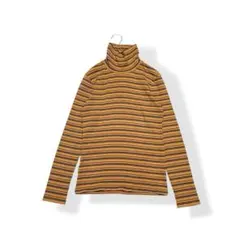 UNIQLO ユニクロ ボーダー柄 ハイネック ロンT カットソー オレンジ S