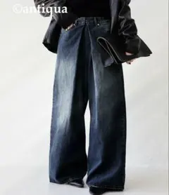 アンティカ フロントタック ワイドデニム インディゴブルー