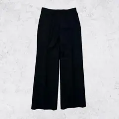 黒 センタープレス ワイドスラックス 無地 きれいめ 通勤 オフィス