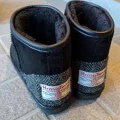 ハリスツイードショート丈フェイクムートンブーツM23.5cm