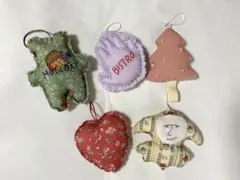 布製オーナメント5個セット　ハンドメイド　道化師　ツリー　no.035