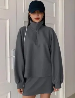 グレー ジップアップセットアップ