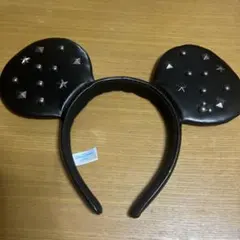 ミッキー耳カチューシャ　黒　星スタッズ　レザー