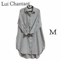 【ルイシャンタン】袖ボタン ストライプ長袖シャツワンピース （38）黒×白