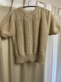 ZARA 半袖ニット M クリーム色 編み込み