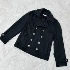 【c3642】ピーコート　ウール　グレー　長袖　ダブルブレスト