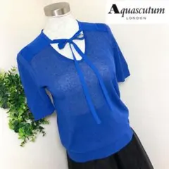 アクアスキュータムロイヤルブルーのリボンタイVネックニットのサムネイル