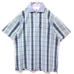 半袖　ポロシャツ　チェック柄　グリーン　緑　メンズ　L　古着　シンプルライフ