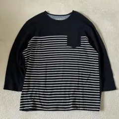 Eddie Bauer 七分袖　Tシャツ　ボーダー　ポケT ネイビー×ホワイトのサムネイル